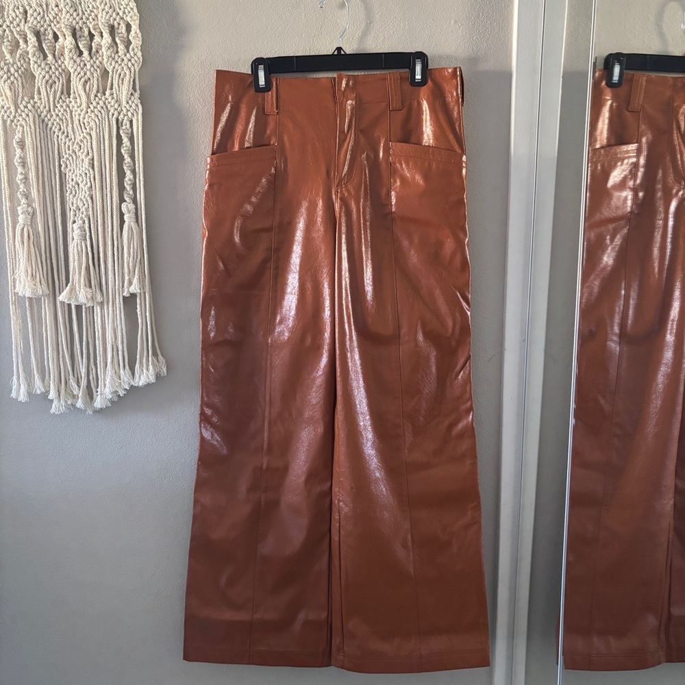 Free People Brown Faux Leather Wide Leg Pants